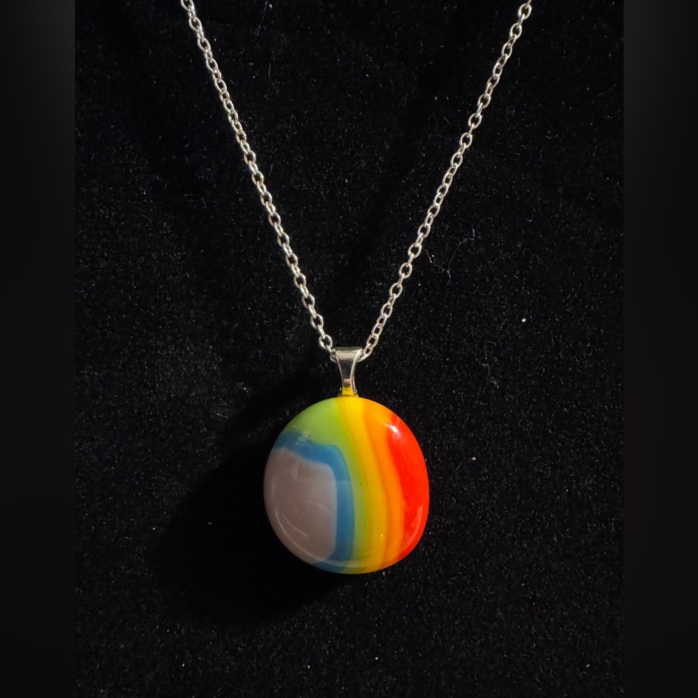 Rainbow Glass Silver Tone Necklace